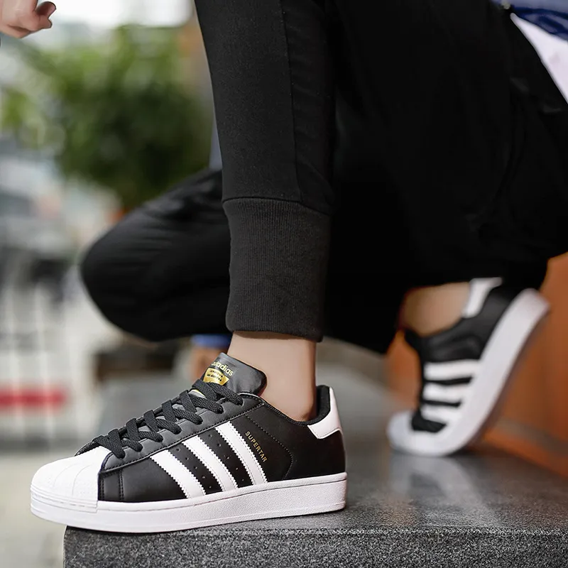 Gold Label Shell Toe White Sneakers - Trendy Fashion Unisex Low-Top Comfortable Middle School Shoes with Three Stripes thumbnail 3