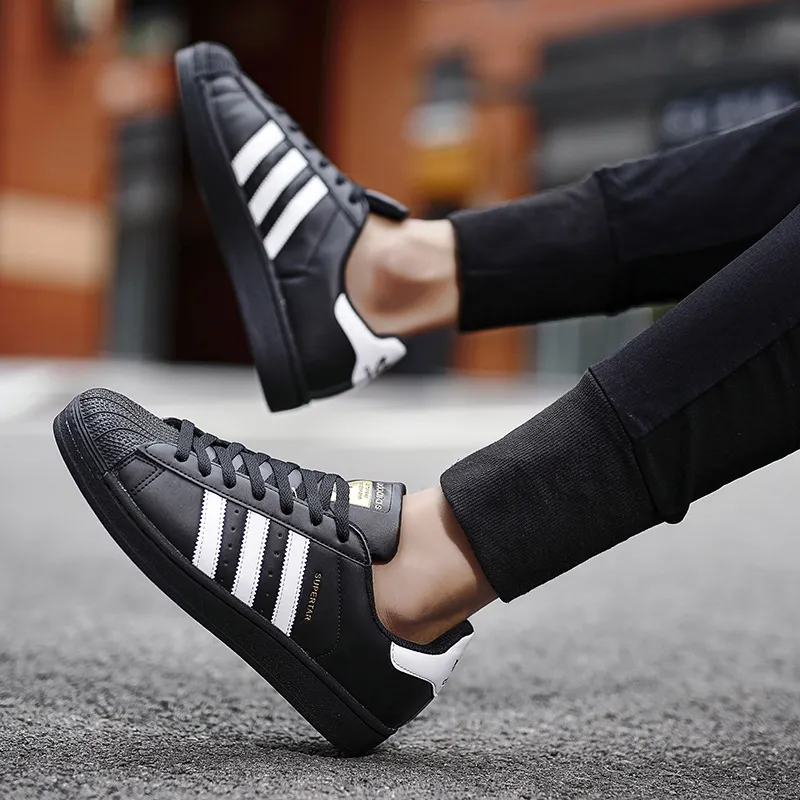 Gold Label Shell Toe White Sneakers - Trendy Fashion Unisex Low-Top Comfortable Middle School Shoes with Three Stripes thumbnail 4