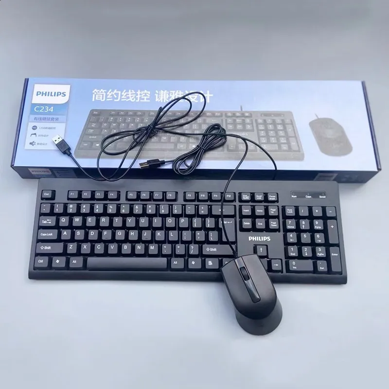 Philips K234 USB Wired Keyboard and Mouse Combo Set - All-in-One for Laptop and Desktop Computers - Wholesale Available