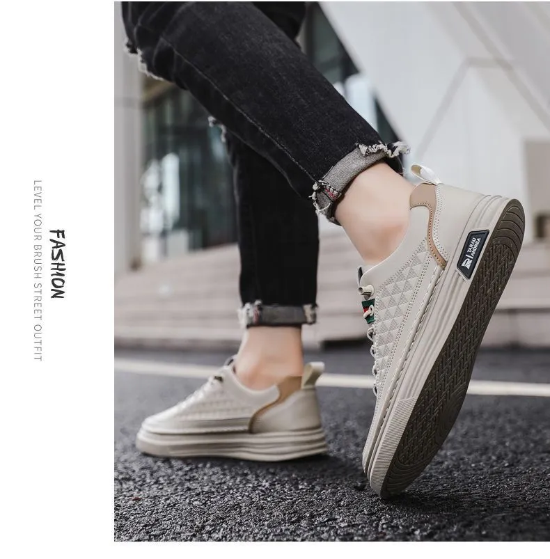 Men's White Sneakers 2024 - Breathable Trendy Casual Slip-On Shoes for Business, All-Match Fashion, Spring Season showcase 8