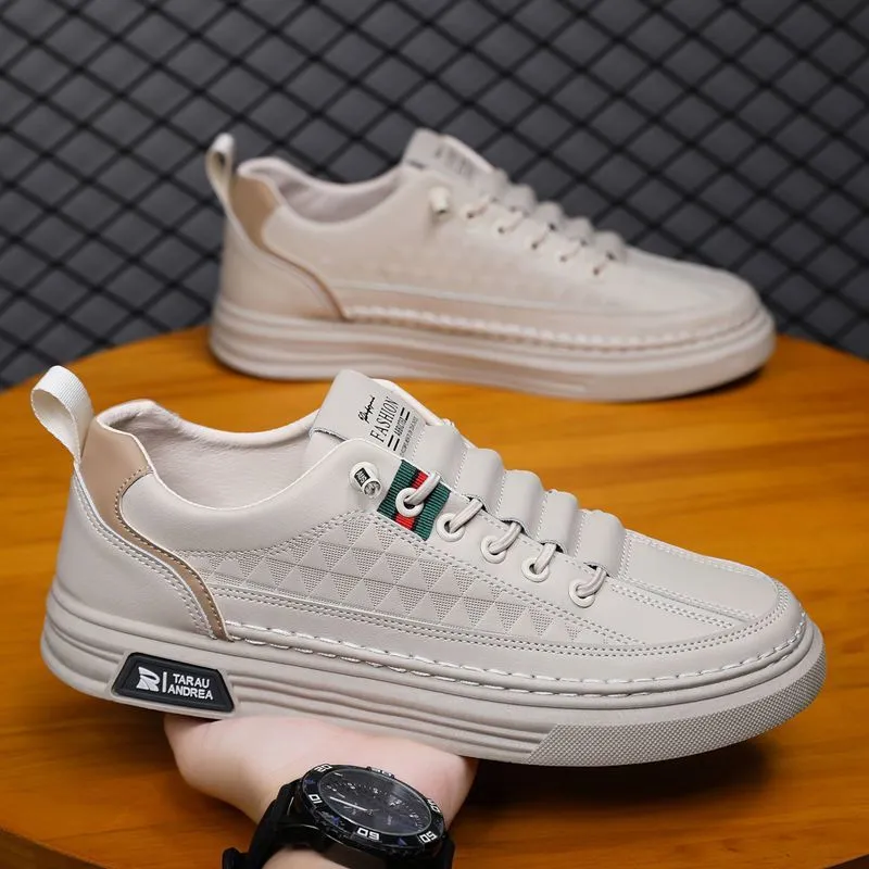 Men's White Sneakers 2024 - Breathable Trendy Casual Slip-On Shoes for Business, All-Match Fashion, Spring Season thumbnail 6