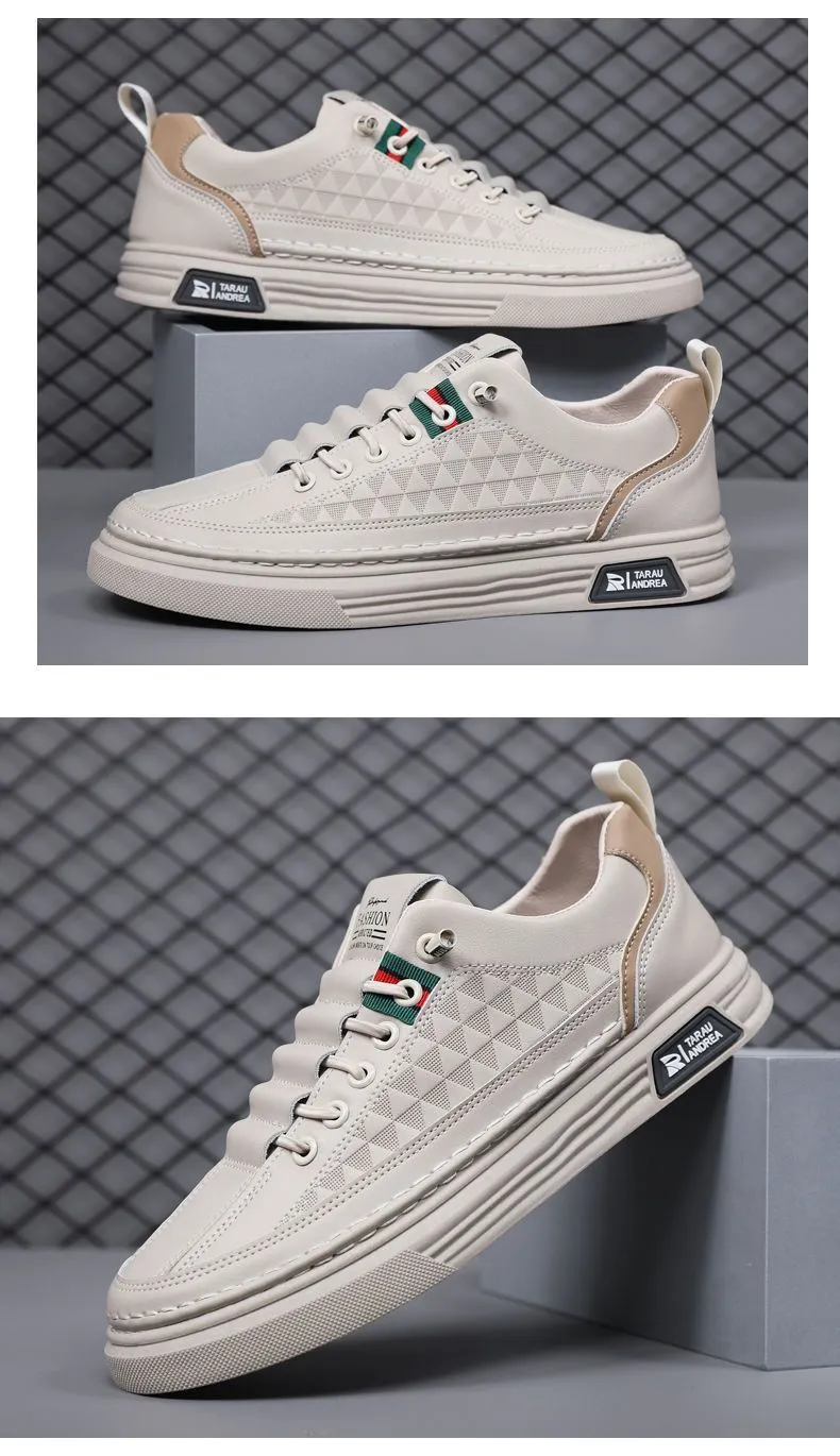 Men's White Sneakers 2024 - Breathable Trendy Casual Slip-On Shoes for Business, All-Match Fashion, Spring Season showcase 10