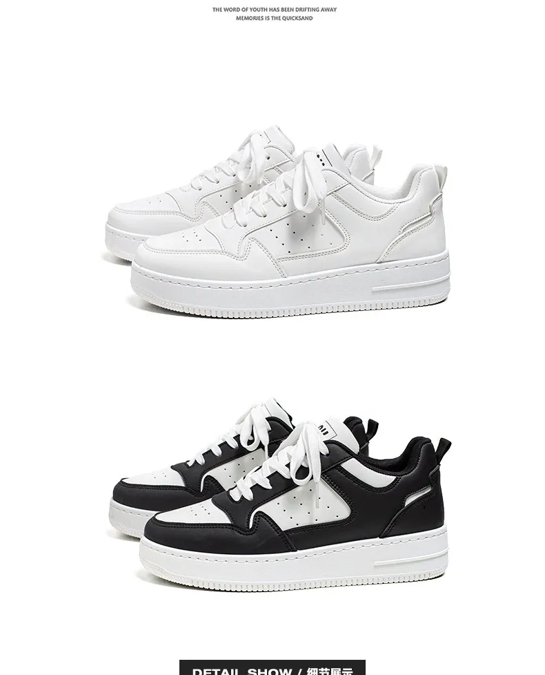 Men's Leather Sneakers Breathable Sports Casual Shoes - Youth Trendy Versatile Thick-Soled White Sneakers for Men Spring Fashion showcase 3