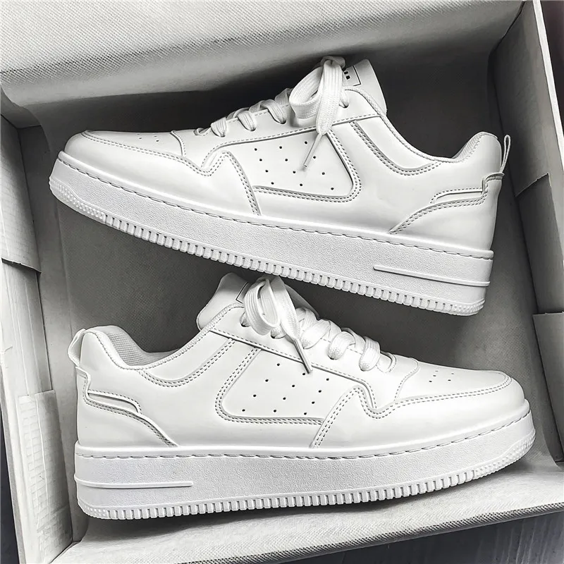 Men's Leather Sneakers Breathable Sports Casual Shoes - Youth Trendy Versatile Thick-Soled White Sneakers for Men Spring Fashion thumbnail 3