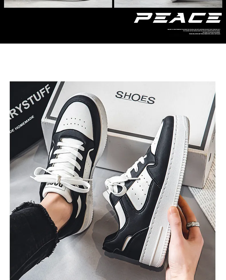Men's Leather Sneakers Breathable Sports Casual Shoes - Youth Trendy Versatile Thick-Soled White Sneakers for Men Spring Fashion showcase 18