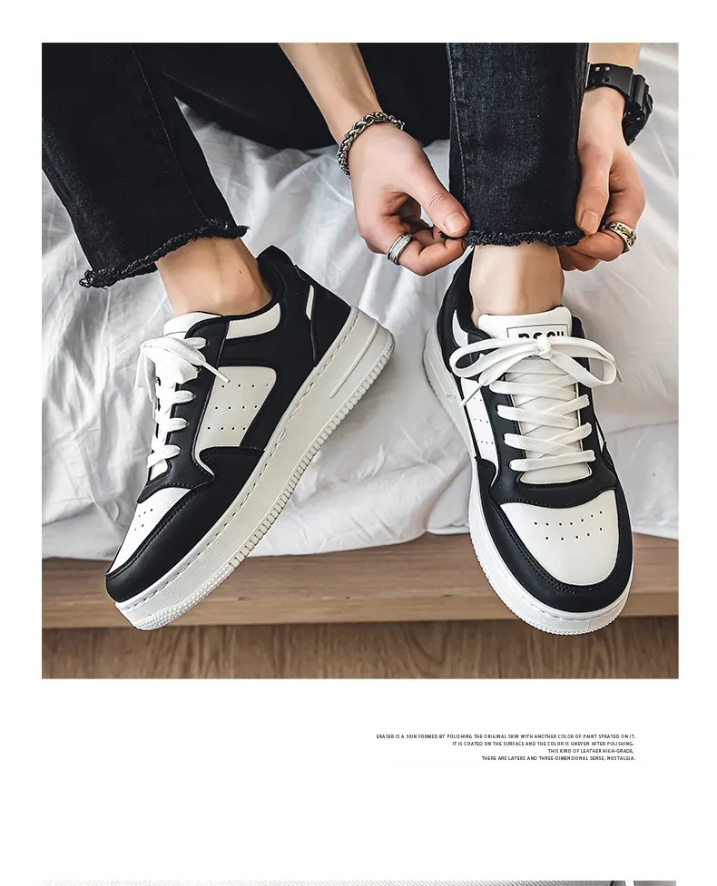 Men's Leather Sneakers Breathable Sports Casual Shoes - Youth Trendy Versatile Thick-Soled White Sneakers for Men Spring Fashion showcase 14
