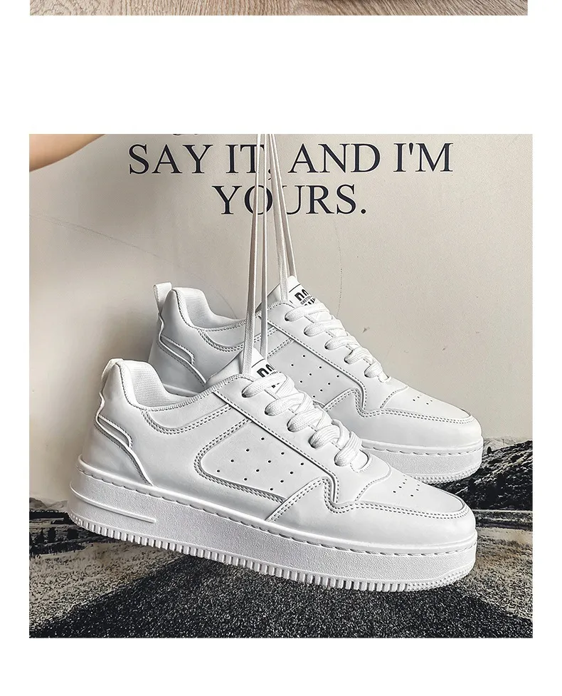 Men's Leather Sneakers Breathable Sports Casual Shoes - Youth Trendy Versatile Thick-Soled White Sneakers for Men Spring Fashion showcase 9