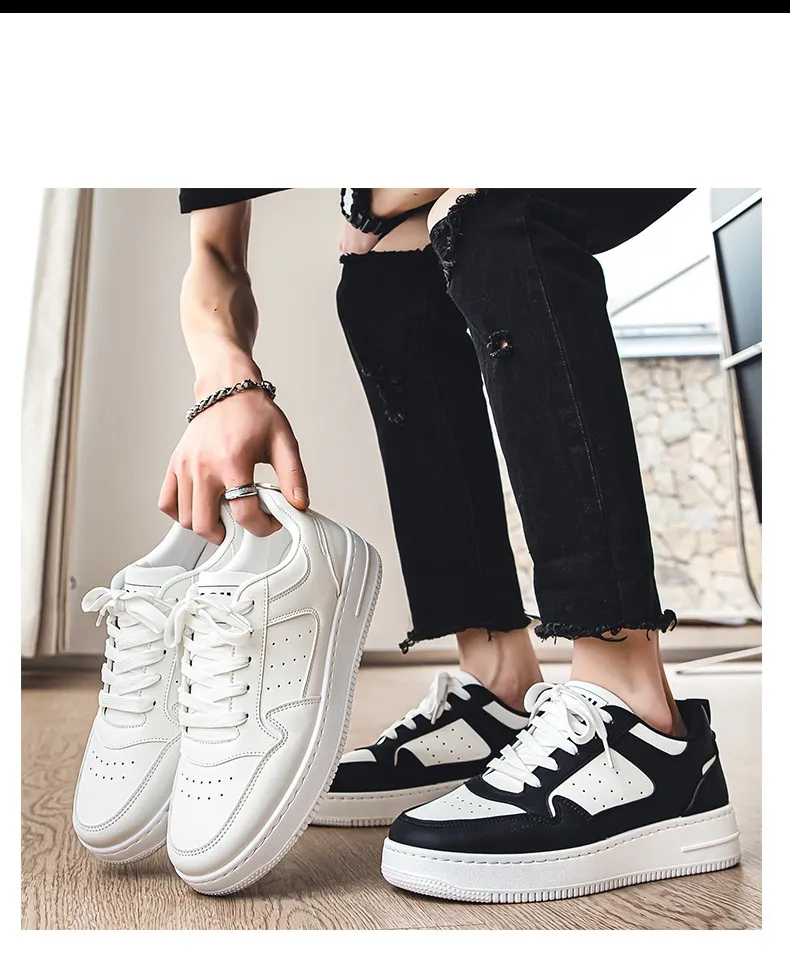 Men's Leather Sneakers Breathable Sports Casual Shoes - Youth Trendy Versatile Thick-Soled White Sneakers for Men Spring Fashion showcase 12