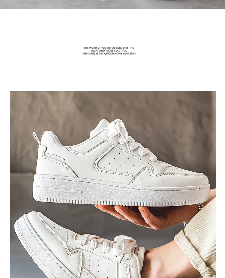 Men's Leather Sneakers Breathable Sports Casual Shoes - Youth Trendy Versatile Thick-Soled White Sneakers for Men Spring Fashion showcase 10