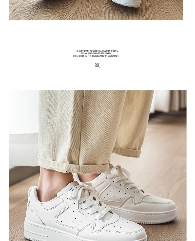 Men's Leather Sneakers Breathable Sports Casual Shoes - Youth Trendy Versatile Thick-Soled White Sneakers for Men Spring Fashion showcase 7