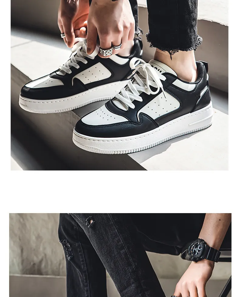 Men's Leather Sneakers Breathable Sports Casual Shoes - Youth Trendy Versatile Thick-Soled White Sneakers for Men Spring Fashion showcase 16