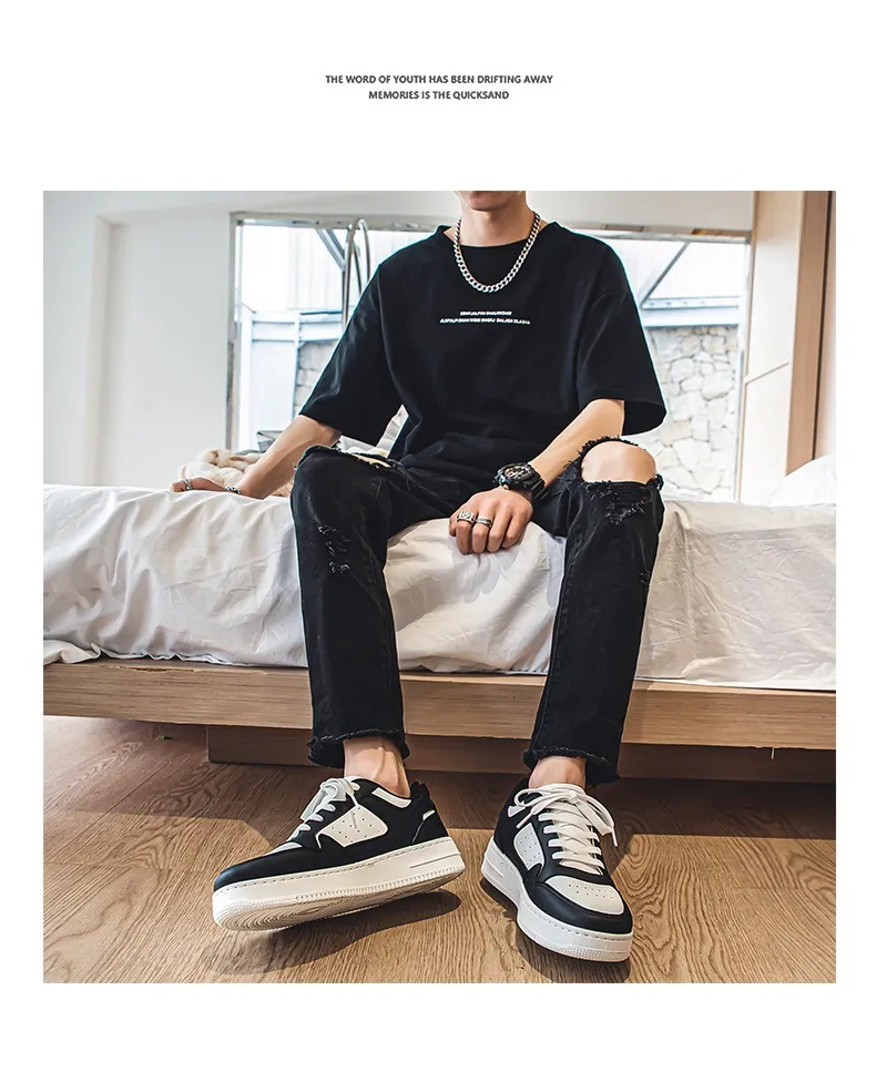 Men's Leather Sneakers Breathable Sports Casual Shoes - Youth Trendy Versatile Thick-Soled White Sneakers for Men Spring Fashion showcase 13