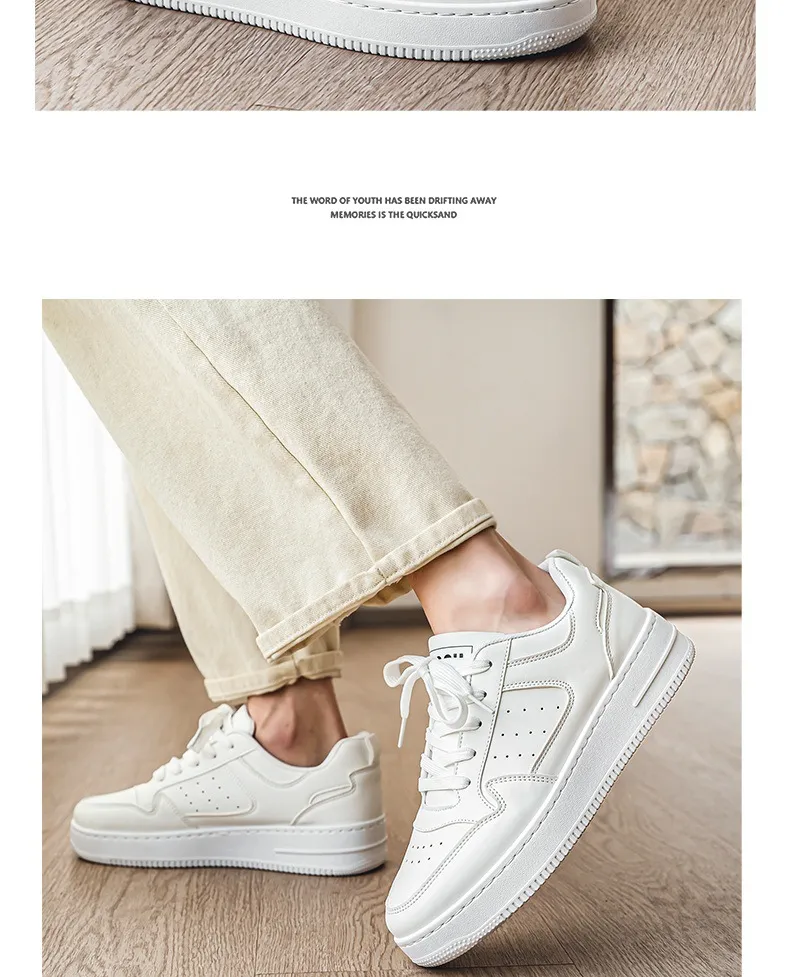 Men's Leather Sneakers Breathable Sports Casual Shoes - Youth Trendy Versatile Thick-Soled White Sneakers for Men Spring Fashion showcase 8