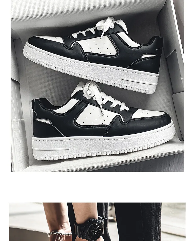 Men's Leather Sneakers Breathable Sports Casual Shoes - Youth Trendy Versatile Thick-Soled White Sneakers for Men Spring Fashion showcase 15