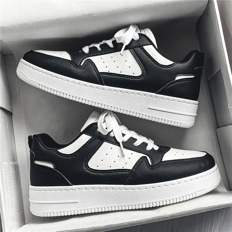 Men's Leather Sneakers Breathable Sports Casual Shoes - Youth Trendy Versatile Thick-Soled White Sneakers for Men Spring Fashion thumbnail 4