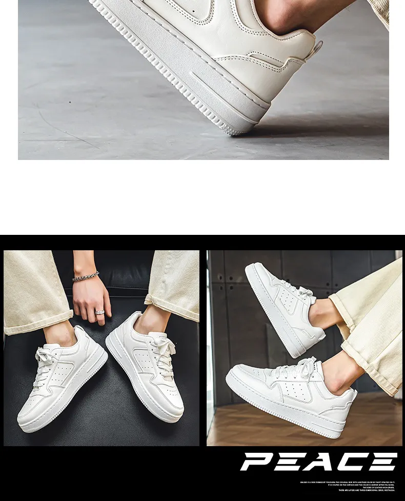 Men's Leather Sneakers Breathable Sports Casual Shoes - Youth Trendy Versatile Thick-Soled White Sneakers for Men Spring Fashion showcase 11