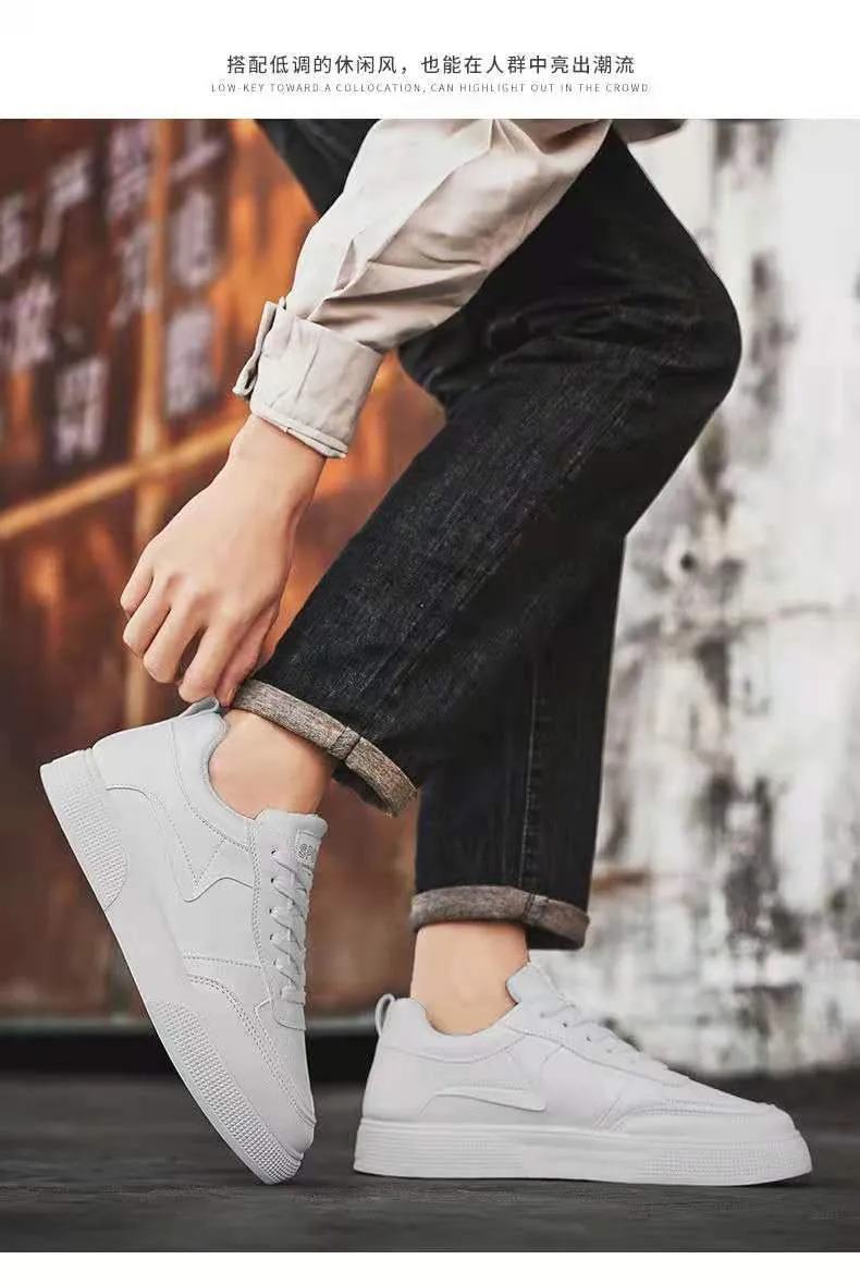 Men's Leather Casual Sneakers Trendy Plus Size Breathable Walking Shoes Thick Sole All-Match Fashionable White Board Shoes for Men showcase 14