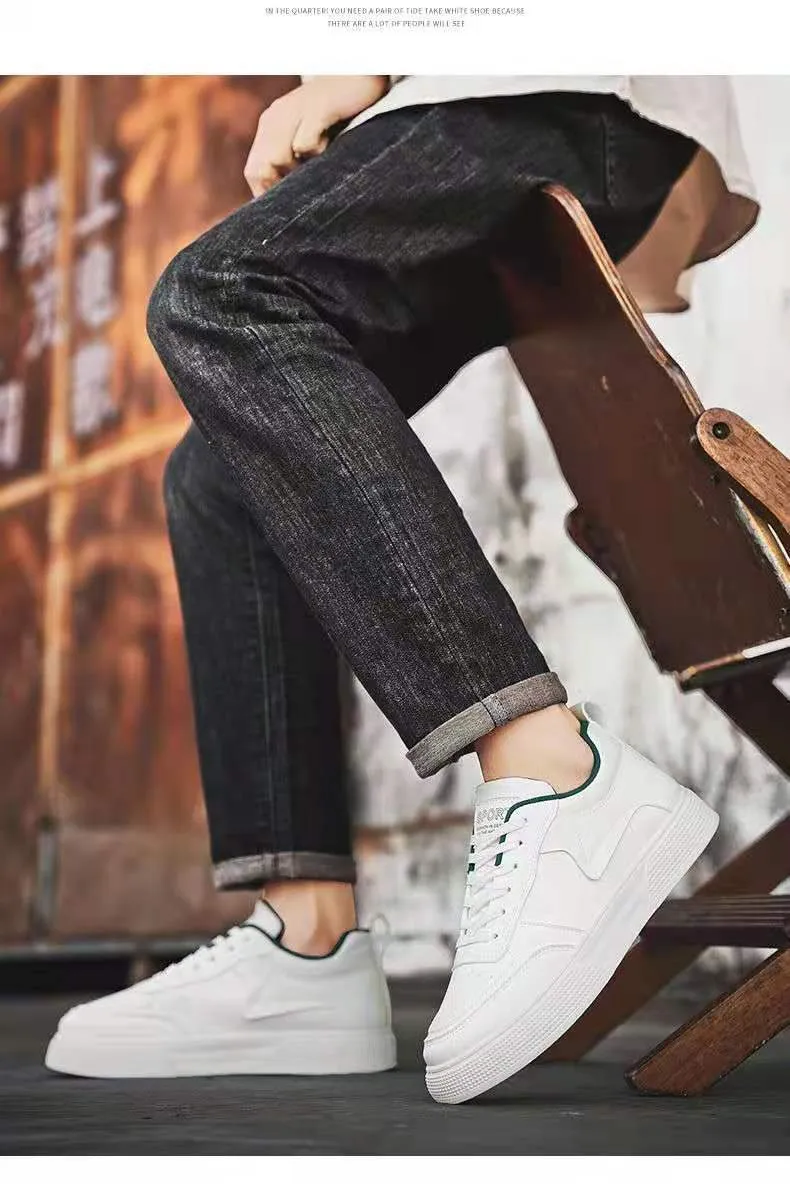 Men's Leather Casual Sneakers Trendy Plus Size Breathable Walking Shoes Thick Sole All-Match Fashionable White Board Shoes for Men showcase 17