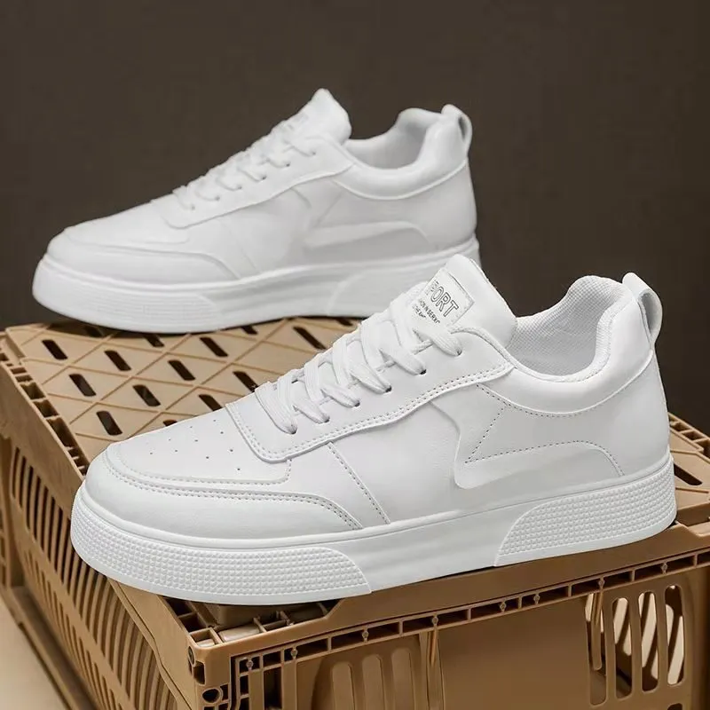 Men's Leather Casual Sneakers Trendy Plus Size Breathable Walking Shoes Thick Sole All-Match Fashionable White Board Shoes for Men thumbnail 4