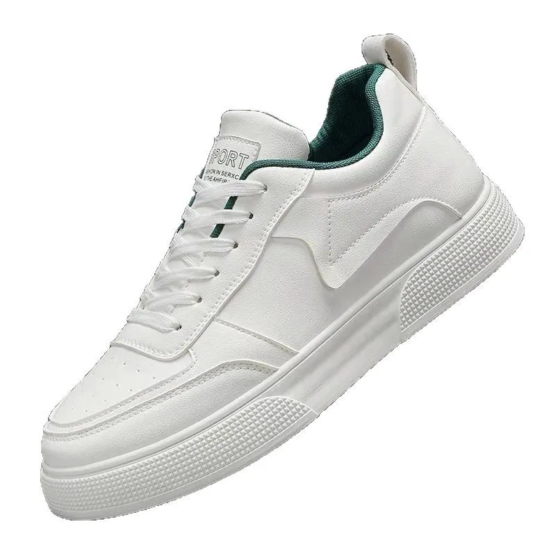 Men's Leather Casual Sneakers Trendy Plus Size Breathable Walking Shoes Thick Sole All-Match Fashionable White Board Shoes for Men thumbnail 5