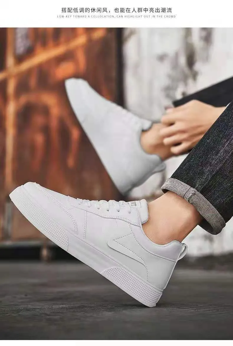 Men's Leather Casual Sneakers Trendy Plus Size Breathable Walking Shoes Thick Sole All-Match Fashionable White Board Shoes for Men showcase 12