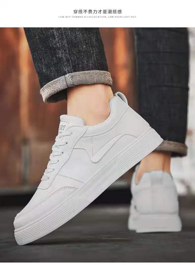 Men's Leather Casual Sneakers Trendy Plus Size Breathable Walking Shoes Thick Sole All-Match Fashionable White Board Shoes for Men showcase 13