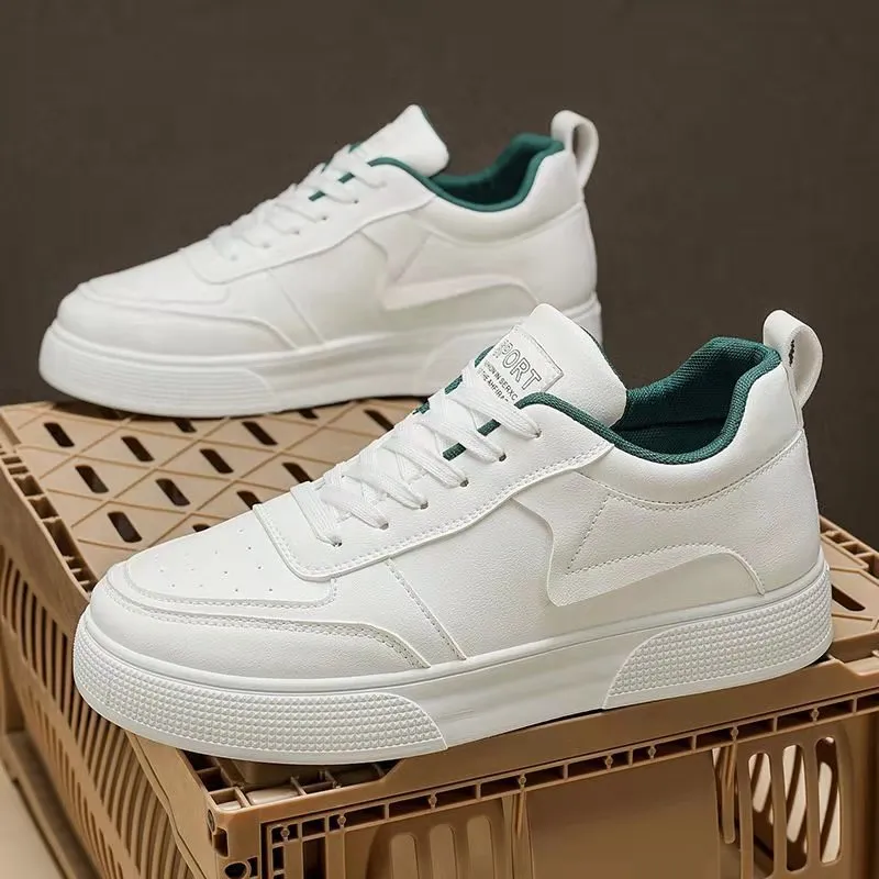 Men's Leather Casual Sneakers Trendy Plus Size Breathable Walking Shoes Thick Sole All-Match Fashionable White Board Shoes for Men thumbnail 3
