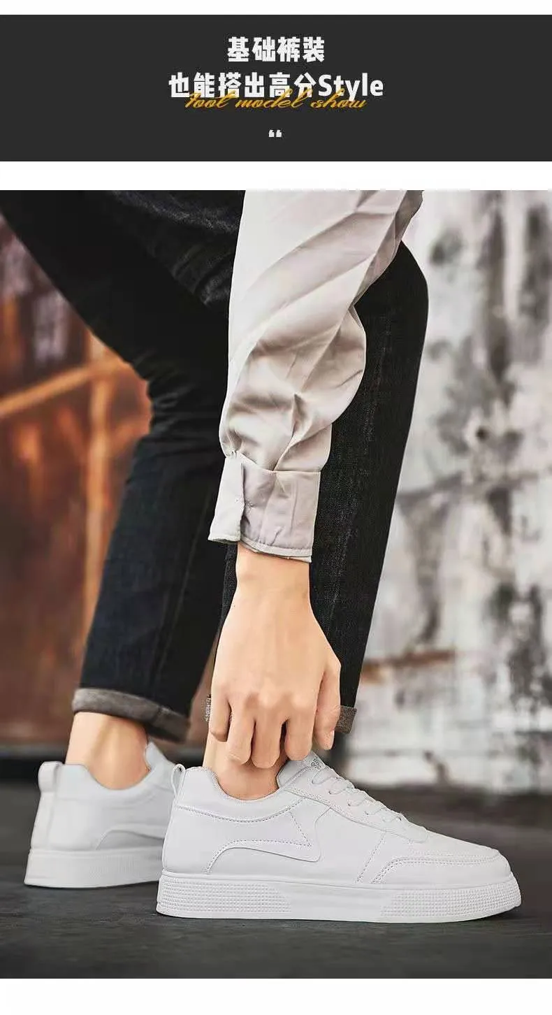 Men's Leather Casual Sneakers Trendy Plus Size Breathable Walking Shoes Thick Sole All-Match Fashionable White Board Shoes for Men showcase 11