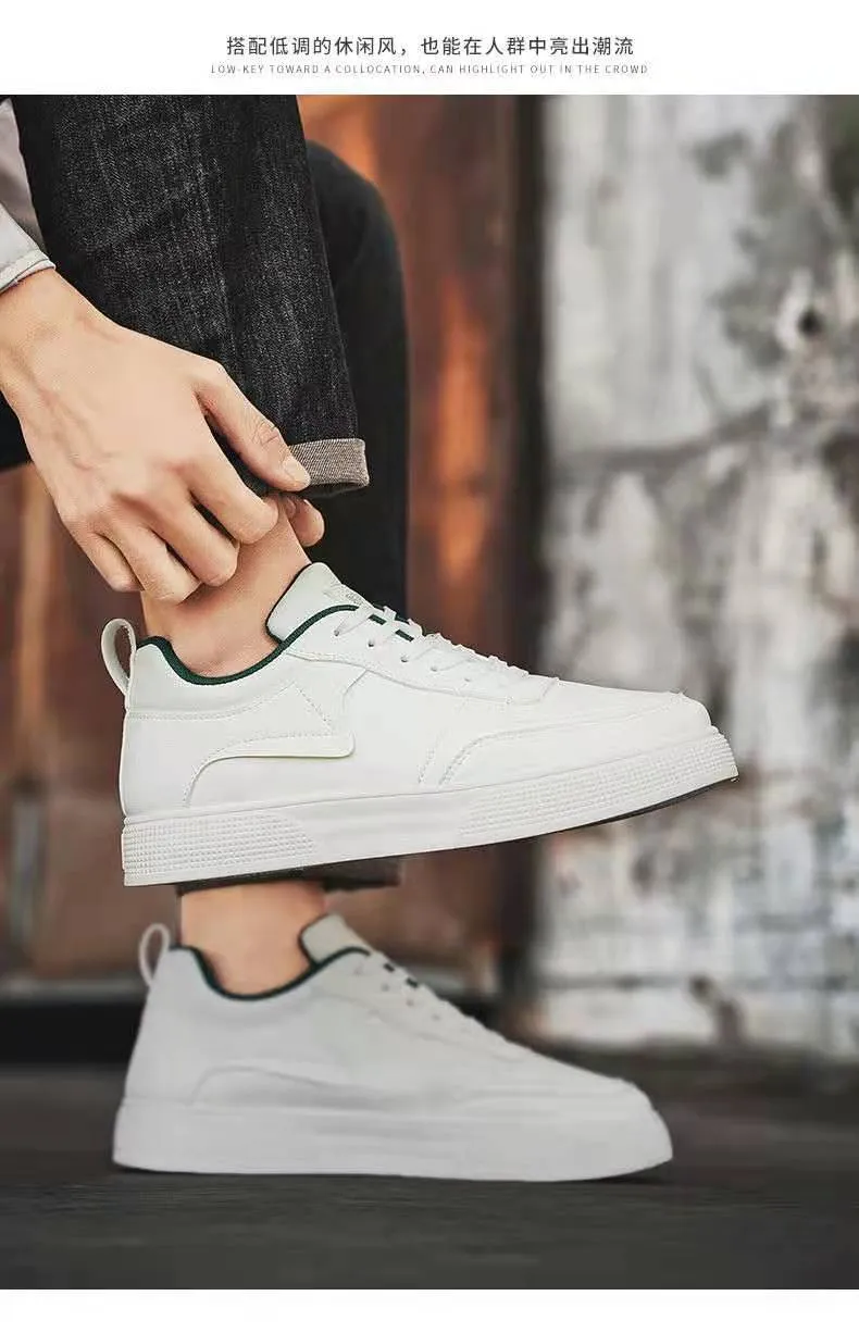 Men's Leather Casual Sneakers Trendy Plus Size Breathable Walking Shoes Thick Sole All-Match Fashionable White Board Shoes for Men showcase 16