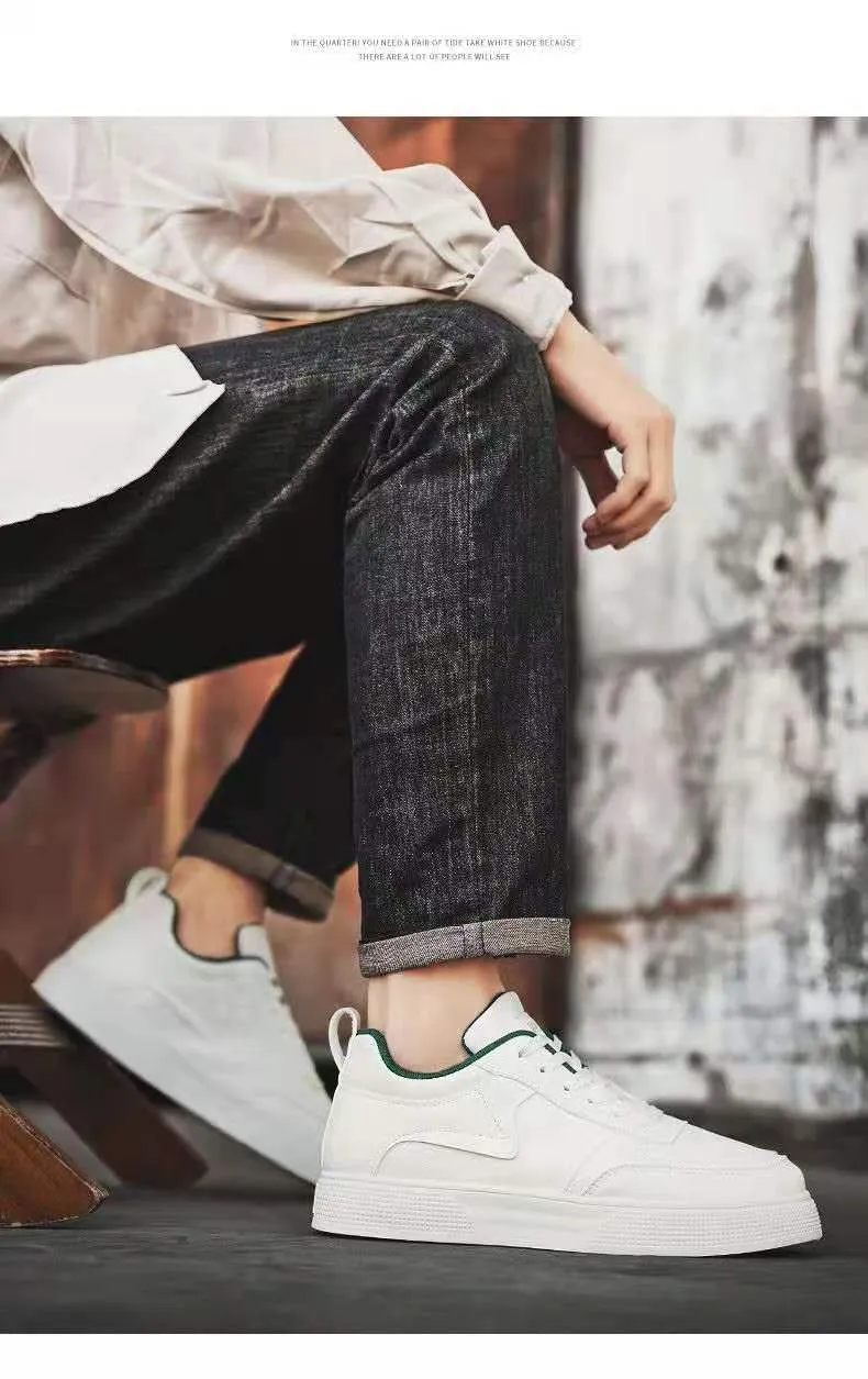Men's Leather Casual Sneakers Trendy Plus Size Breathable Walking Shoes Thick Sole All-Match Fashionable White Board Shoes for Men showcase 18