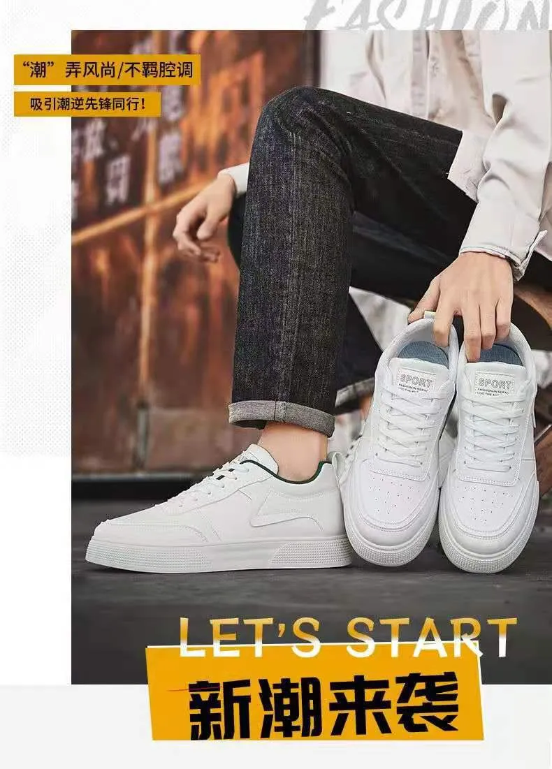 Men's Leather Casual Sneakers Trendy Plus Size Breathable Walking Shoes Thick Sole All-Match Fashionable White Board Shoes for Men showcase 5