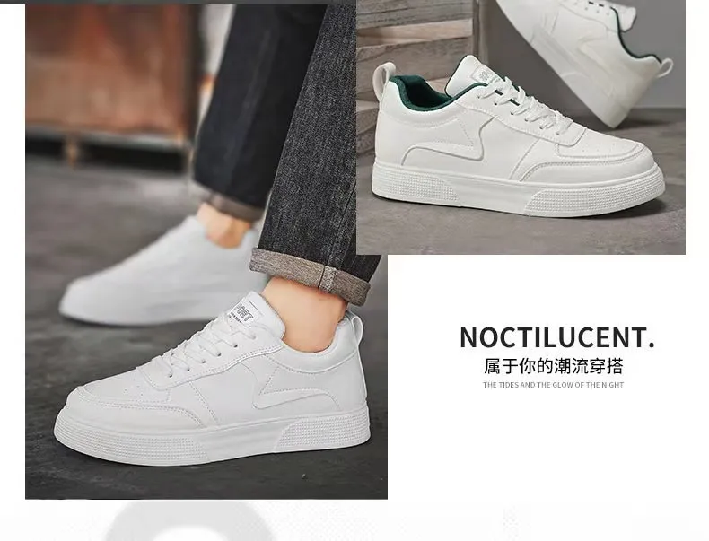 Men's Leather Casual Sneakers Trendy Plus Size Breathable Walking Shoes Thick Sole All-Match Fashionable White Board Shoes for Men showcase 3