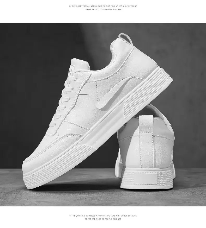 Men's Leather Casual Sneakers Trendy Plus Size Breathable Walking Shoes Thick Sole All-Match Fashionable White Board Shoes for Men showcase 19
