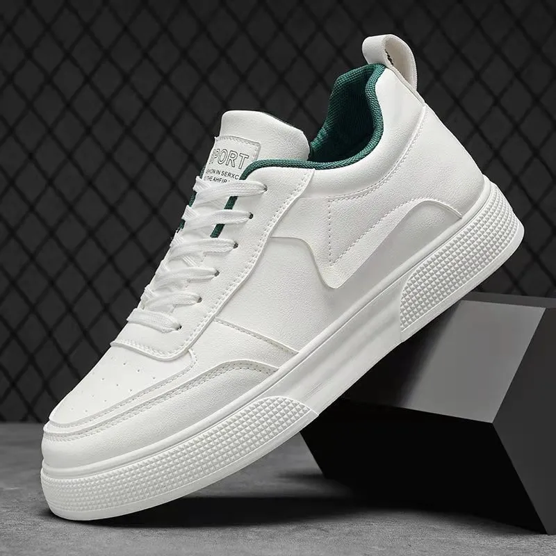 Men's Leather Casual Sneakers Trendy Plus Size Breathable Walking Shoes Thick Sole All-Match Fashionable White Board Shoes for Men thumbnail 1
