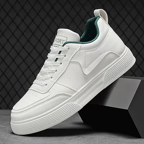 Men's Leather Casual Sneakers Trendy Plus Size Breathable Walking Shoes Thick Sole All-Match Fashionable White Board Shoes for Men