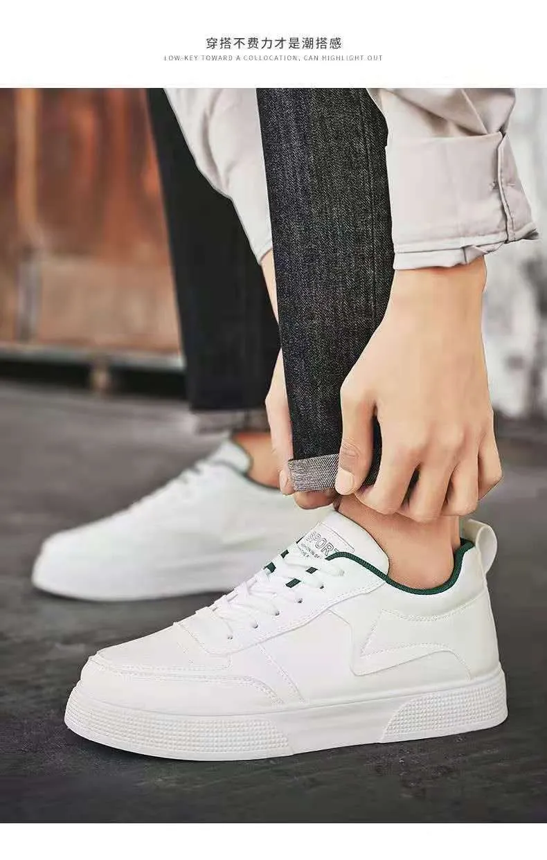 Men's Leather Casual Sneakers Trendy Plus Size Breathable Walking Shoes Thick Sole All-Match Fashionable White Board Shoes for Men showcase 15