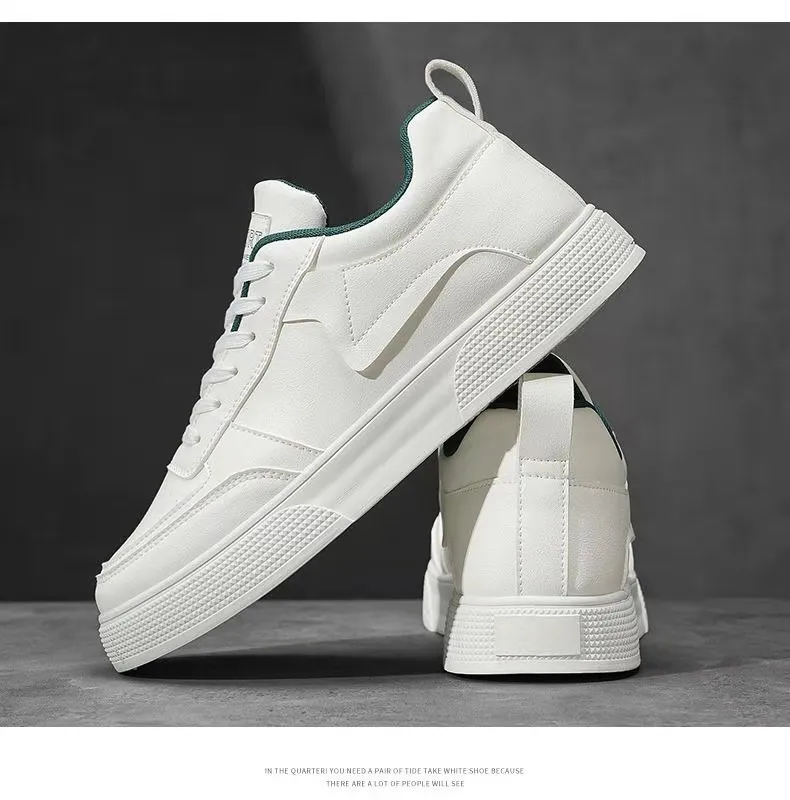 Men's Leather Casual Sneakers Trendy Plus Size Breathable Walking Shoes Thick Sole All-Match Fashionable White Board Shoes for Men showcase 20