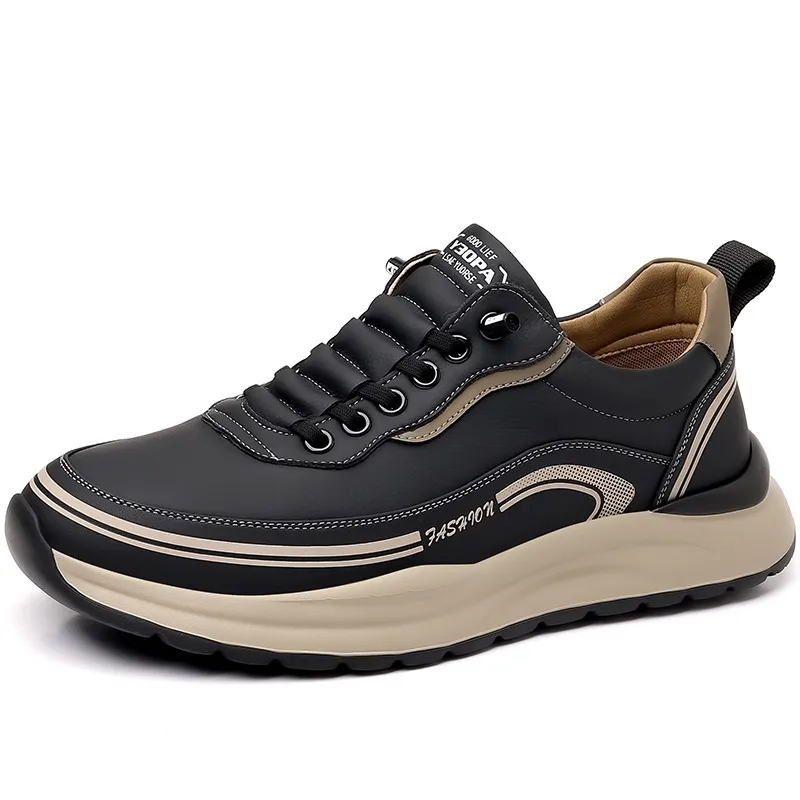 Men's Leather Casual Shoes - Wholesale Thick Sole Lightweight Breathable Sneakers - Waterproof Slip-On Foreign Trade Footwear for Men thumbnail 7