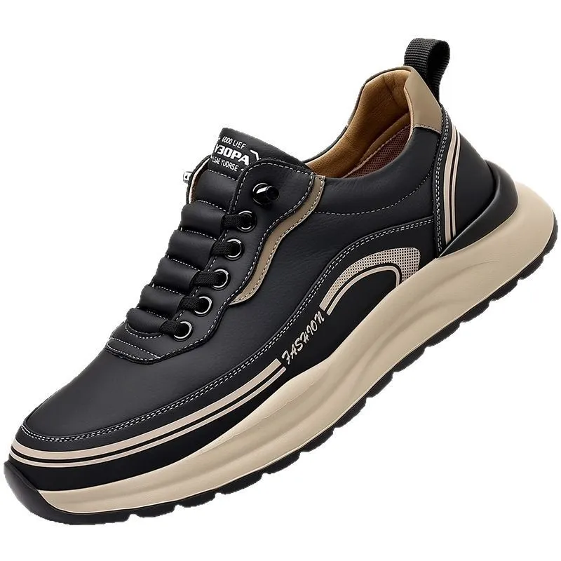 Men's Leather Casual Shoes - Wholesale Thick Sole Lightweight Breathable Sneakers - Waterproof Slip-On Foreign Trade Footwear for Men thumbnail 5