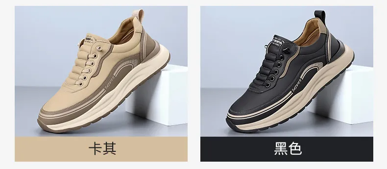 Men's Leather Casual Shoes - Wholesale Thick Sole Lightweight Breathable Sneakers - Waterproof Slip-On Foreign Trade Footwear for Men showcase 8