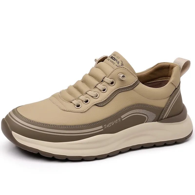 Men's Leather Casual Shoes - Wholesale Thick Sole Lightweight Breathable Sneakers - Waterproof Slip-On Foreign Trade Footwear for Men thumbnail 8