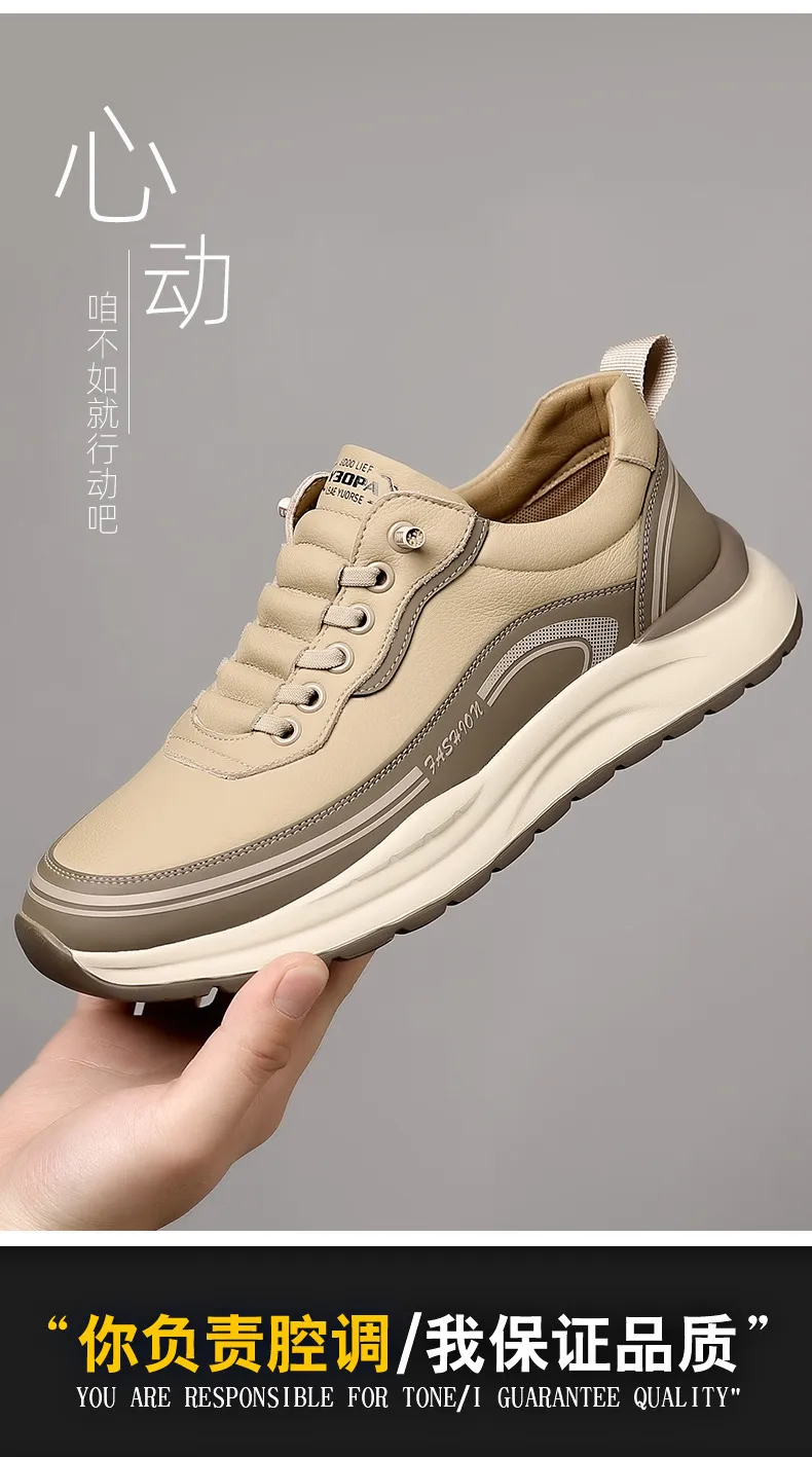 Men's Leather Casual Shoes - Wholesale Thick Sole Lightweight Breathable Sneakers - Waterproof Slip-On Foreign Trade Footwear for Men showcase 4