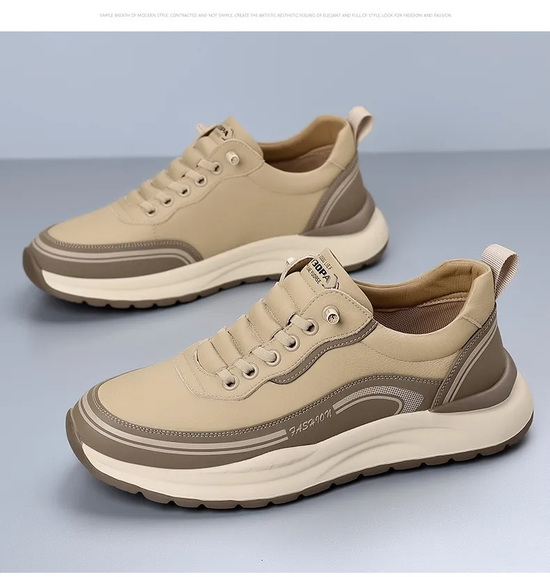Men's Leather Casual Shoes - Wholesale Thick Sole Lightweight Breathable Sneakers - Waterproof Slip-On Foreign Trade Footwear for Men showcase 19