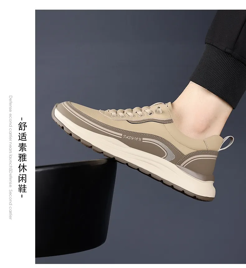 Men's Leather Casual Shoes - Wholesale Thick Sole Lightweight Breathable Sneakers - Waterproof Slip-On Foreign Trade Footwear for Men showcase 16