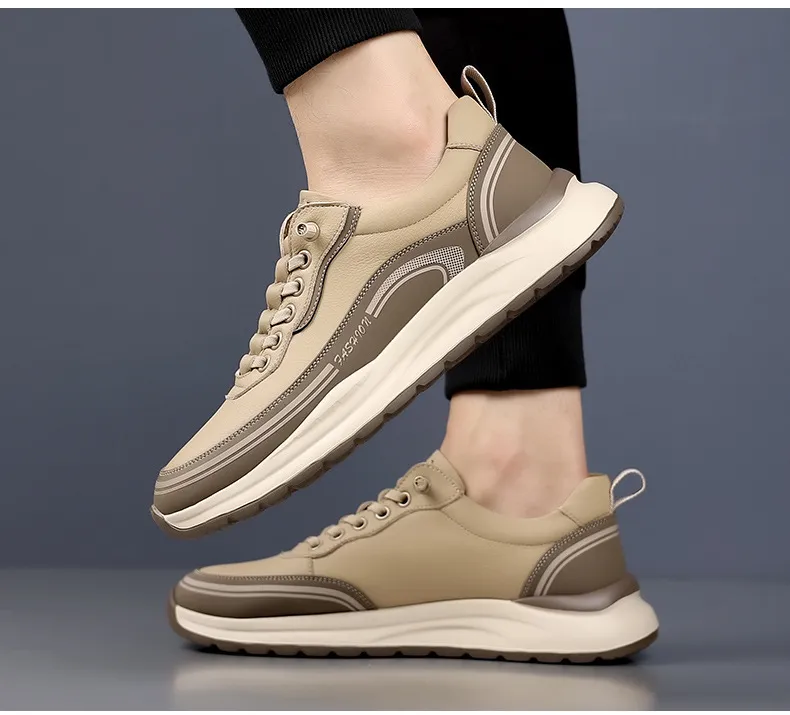 Men's Leather Casual Shoes - Wholesale Thick Sole Lightweight Breathable Sneakers - Waterproof Slip-On Foreign Trade Footwear for Men showcase 17