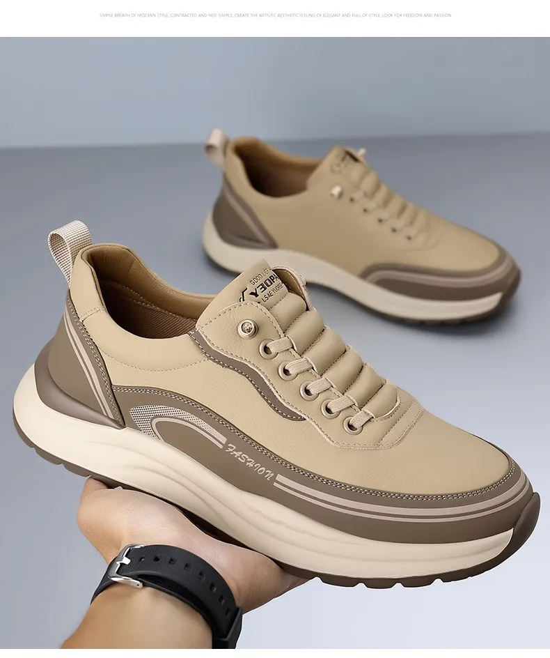 Men's Leather Casual Shoes - Wholesale Thick Sole Lightweight Breathable Sneakers - Waterproof Slip-On Foreign Trade Footwear for Men showcase 20