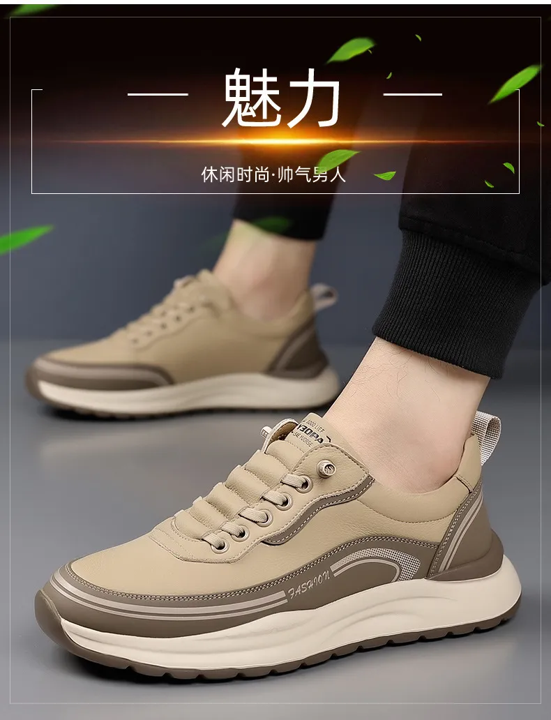 Men's Leather Casual Shoes - Wholesale Thick Sole Lightweight Breathable Sneakers - Waterproof Slip-On Foreign Trade Footwear for Men showcase 10