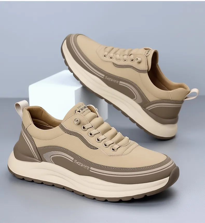 Men's Leather Casual Shoes - Wholesale Thick Sole Lightweight Breathable Sneakers - Waterproof Slip-On Foreign Trade Footwear for Men showcase 18