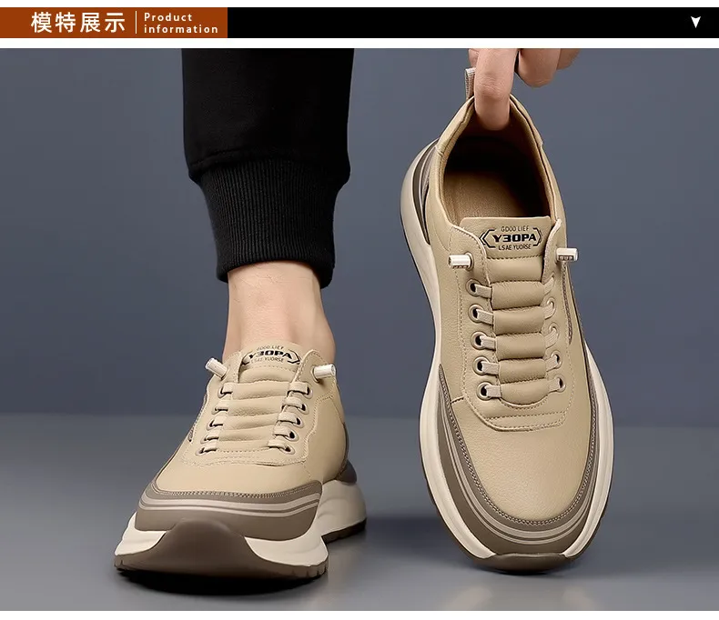Men's Leather Casual Shoes - Wholesale Thick Sole Lightweight Breathable Sneakers - Waterproof Slip-On Foreign Trade Footwear for Men showcase 15