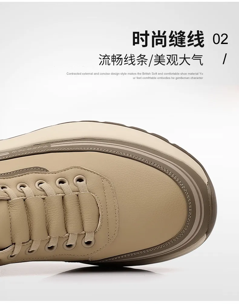 Men's Leather Casual Shoes - Wholesale Thick Sole Lightweight Breathable Sneakers - Waterproof Slip-On Foreign Trade Footwear for Men showcase 12